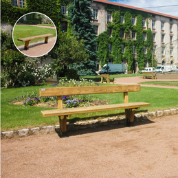 Banc en bois et métal, avec ou sans dossier, mobilier urbain pour aménagements extérieurs publics