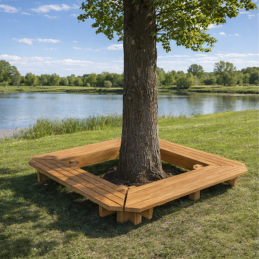 Banc entourage d’arbre en bois, 4 côtés, mobilier urbain pour espaces publics