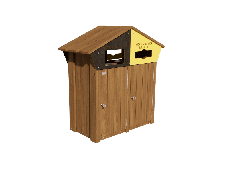 Corbeille double en bois pin classe 4 pour l’aménagement extérieur