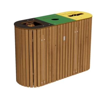 Corbeille de Tri Selectif 3 éléments en bois avec couvercles gravés, solution de tri sélectif esthétique et durable pour les espaces publics