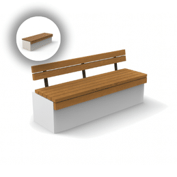Banc sur muret en bois avec dossier pour aménagement extérieur dans les espaces publics